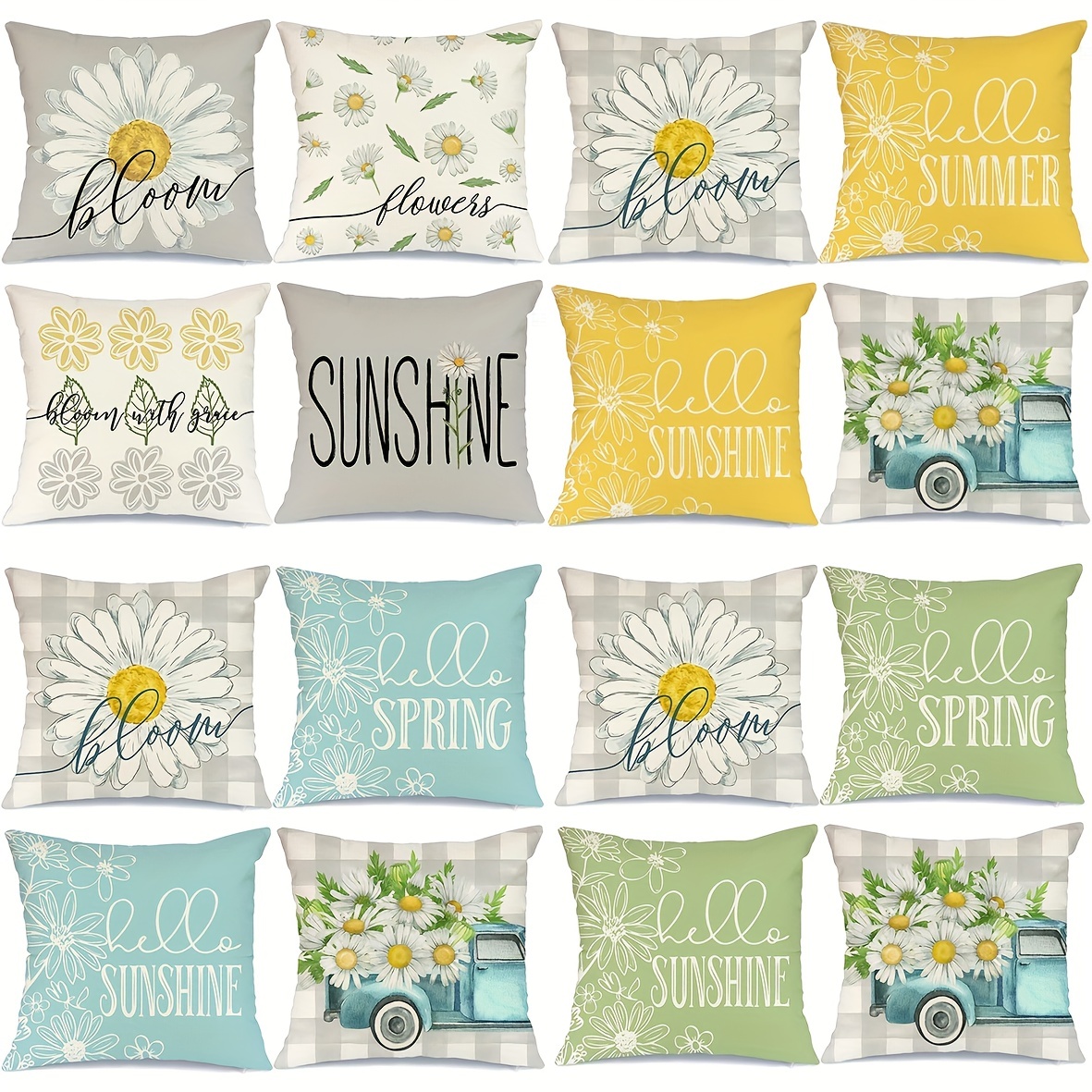 

4pcs/set Daisy Flower Printed Throw Pillow Covers For Outdoor Farmhouse Living Room Furniture - 18x18 Inches