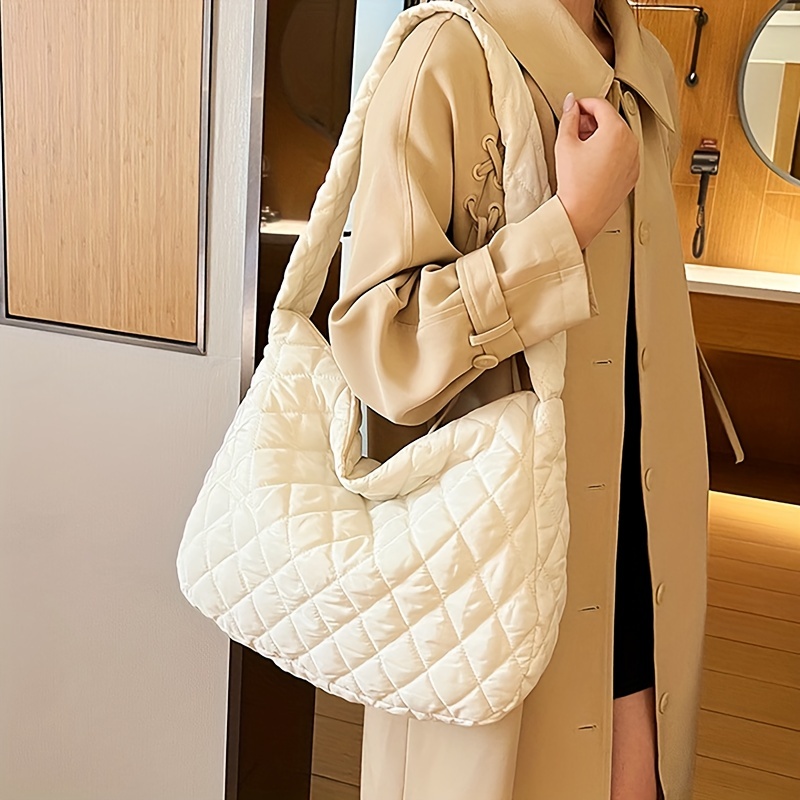 Cloud Pleated Quilted Tote Bag, Handbag, Solid Color Large Capacity Shoulder Bag, Perfect Crossbody Bag for Commuting, 9.99, Solid color,Tote Bag