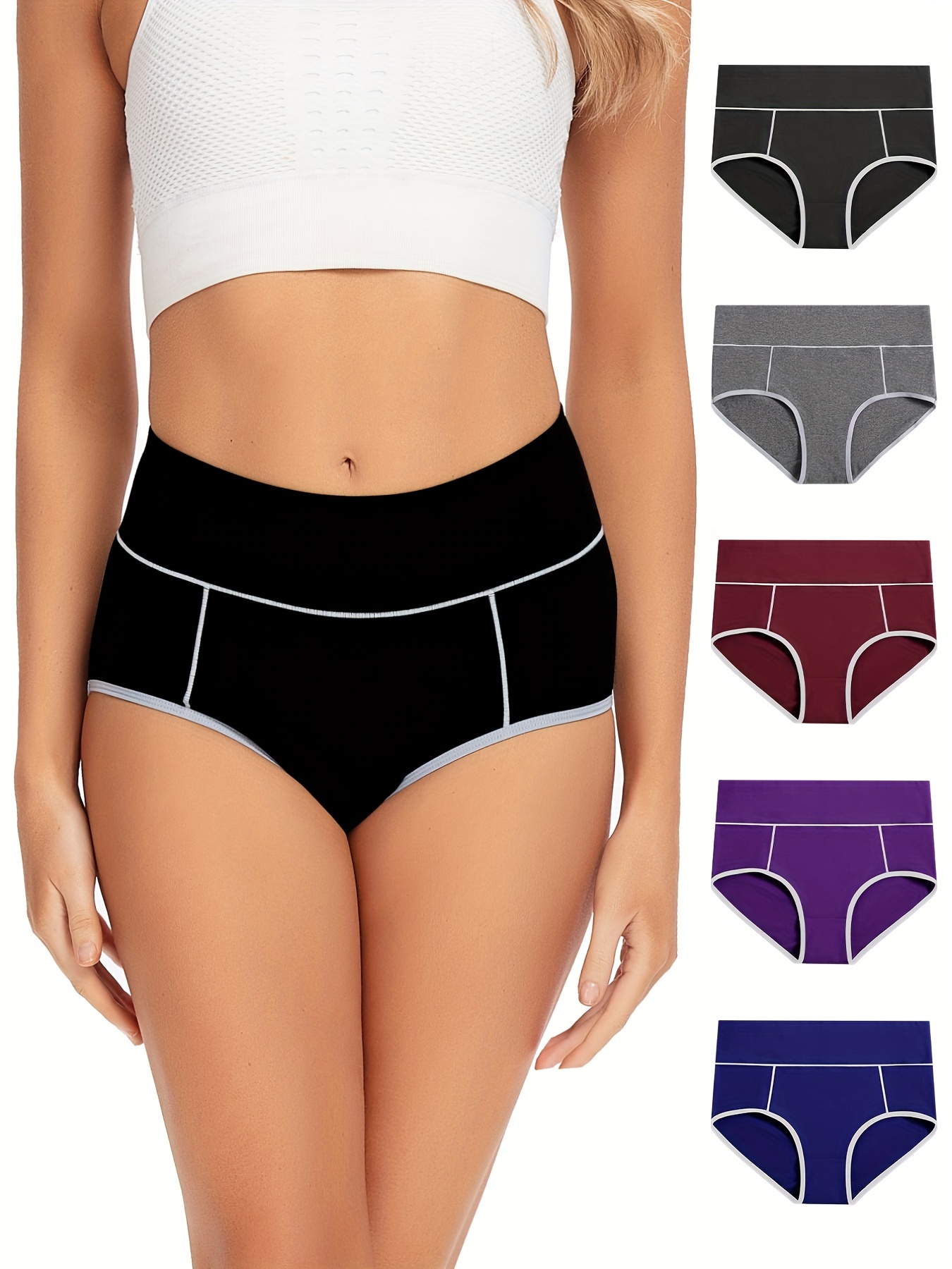 Colorblock Briefs Breathable High Waist Cotton Intimates - Temu