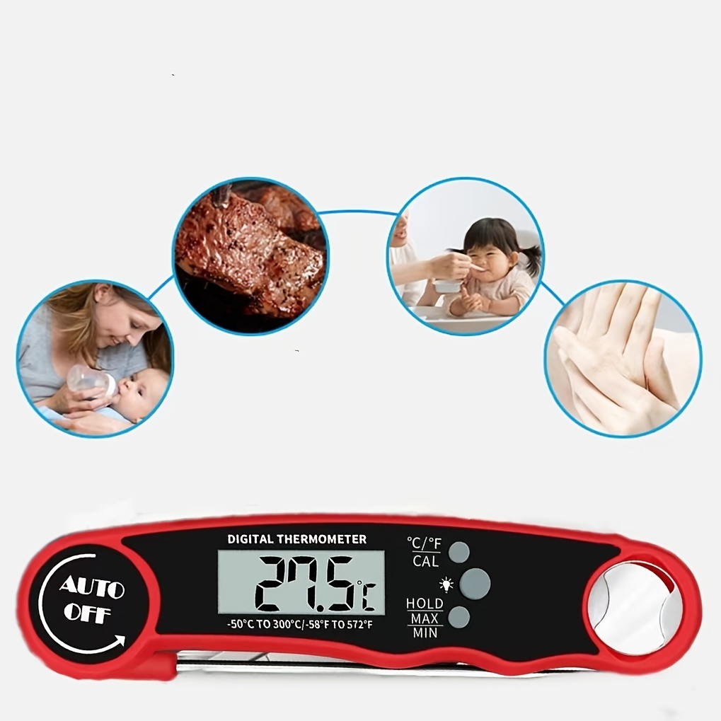 Lonicera Digital Meat Thermometer with Foldable Probe Backlight & Calibration Waterproof & Instant Read for Kitchen Food Cooking Baking Candy