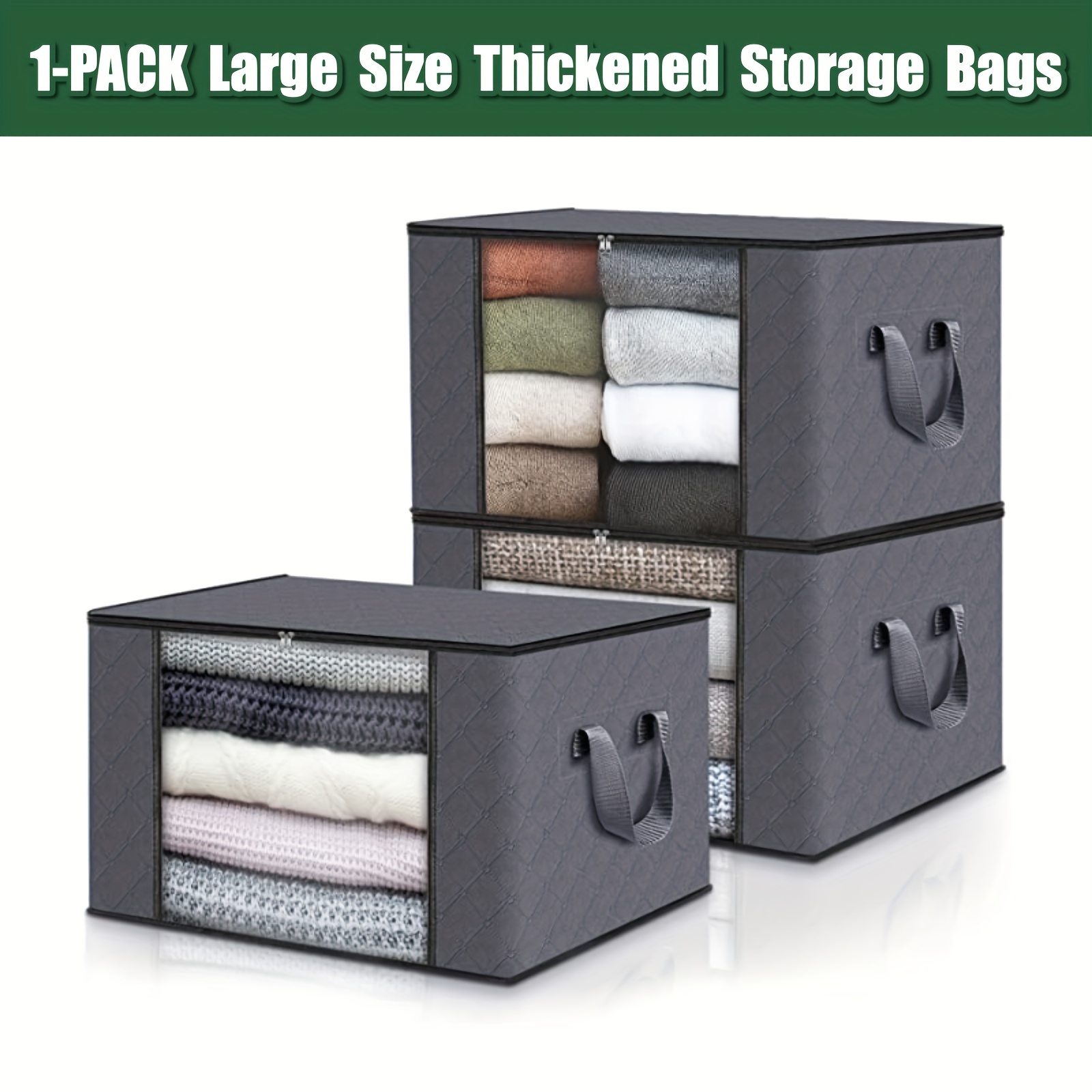 

1pc Storage Bags Large Capacity Clothes Storage Bins With Durable Handles Sturdy Zippers Thick Fabric For Clothing, Comforter, Blanket Storage Collapsible Closet Containers, 60l