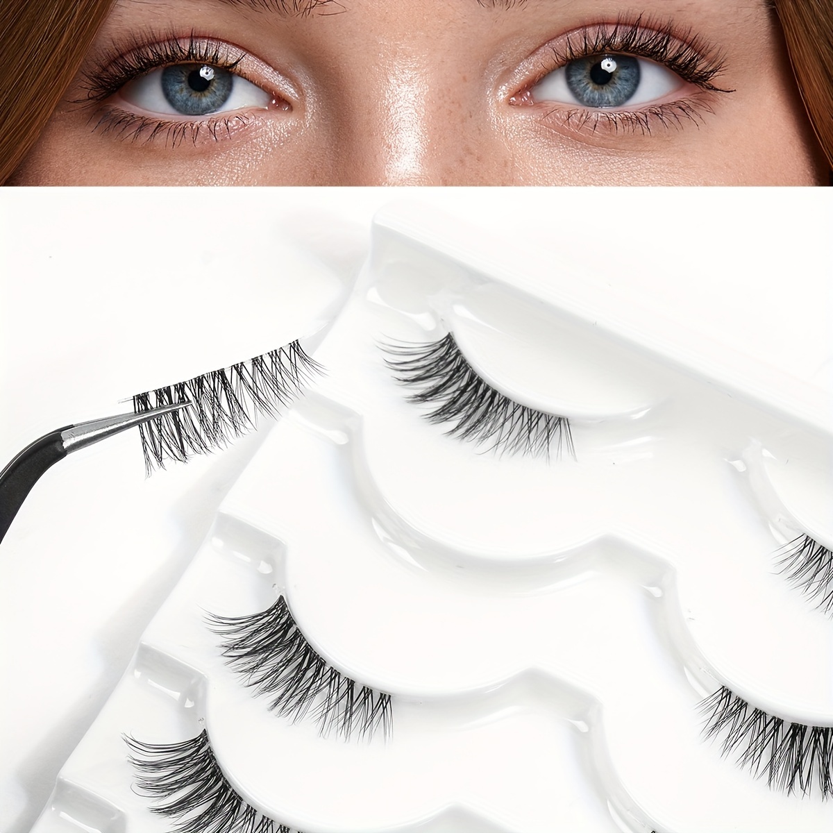 

5 Pairs Half Eye False Eyelashes, Transparent Stem, Natural And Long, Cross Fluffy And Curling, Suitable For Daily, Portable Cosmetics