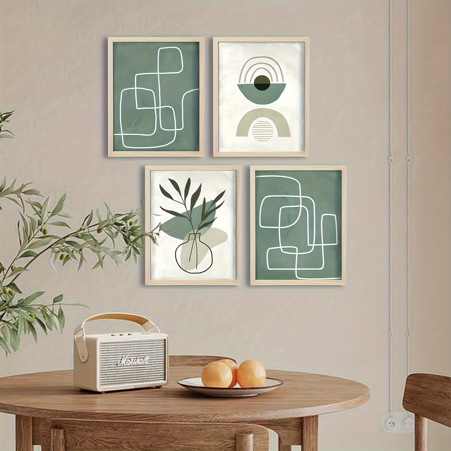 4 Pz/set Boho Verde Salvia Stampa Su Tela Poster, Linea Geometrica Pianta  Dipinti Su Tela Da Parete, Opere D'arte Pittura Murale Per Soggiorno Camera