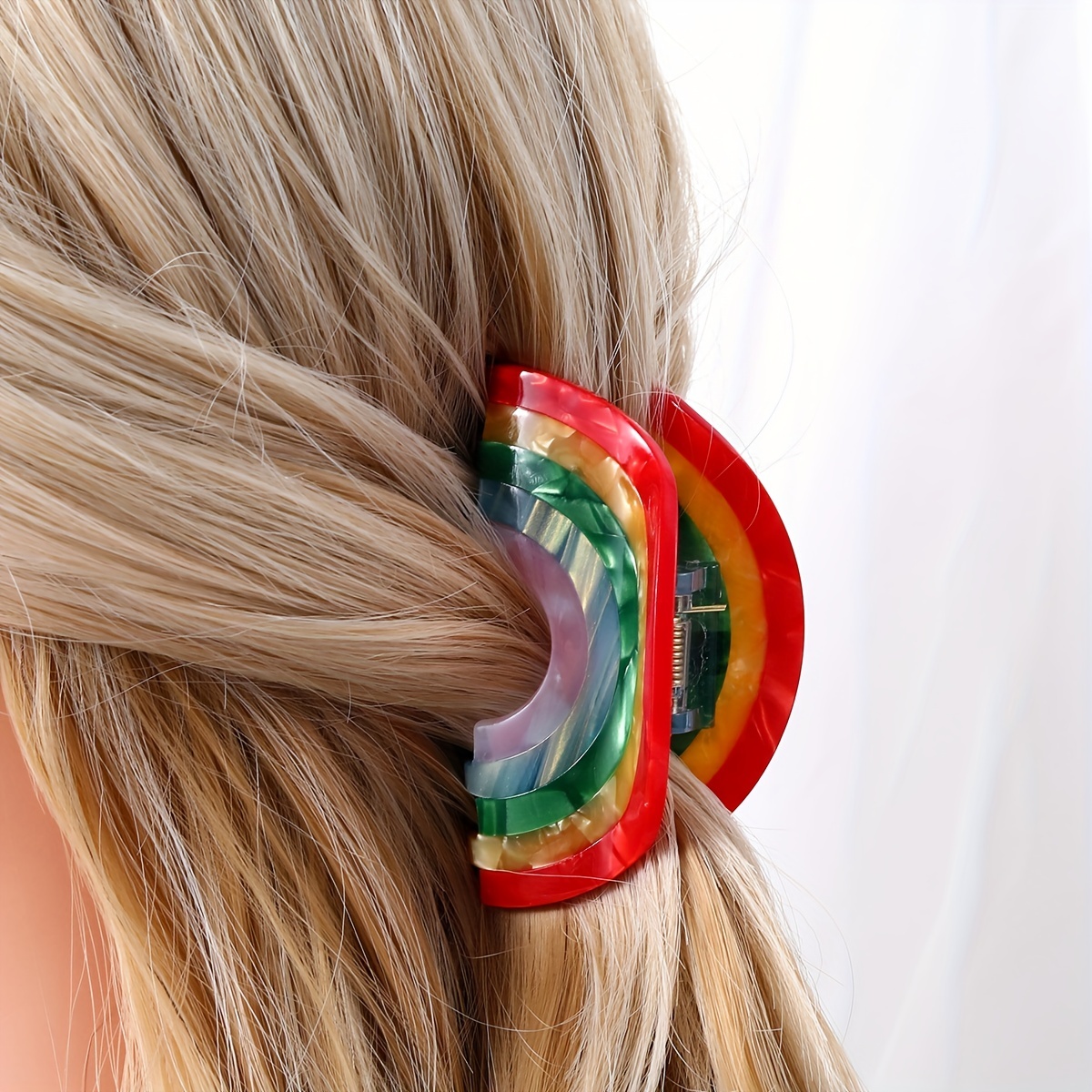 

1pc Large Acrylic Rainbow Hair Claw - Non-slip Shark Claw Hair Clip For Back Hair - Colorful Hair Accessories