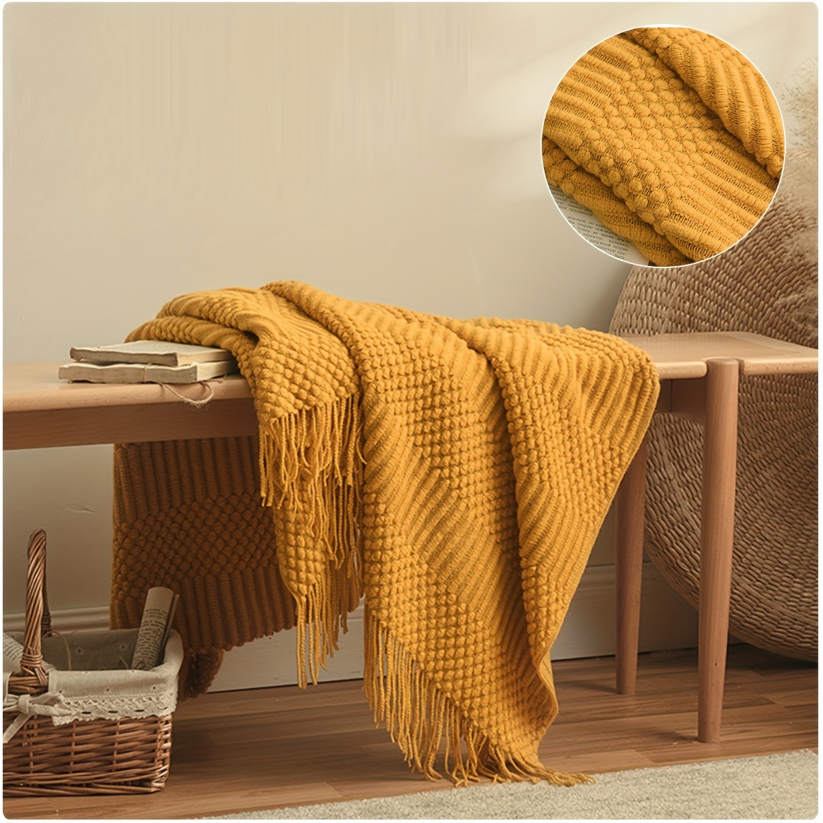 

1pc Multifunctional Throw Blanket Sofa Blanket Knitted Tassel Blanket Car Blanket Bed Tail Blanket, Soft And Warm For All Season