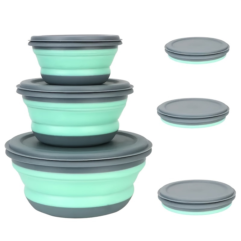 

3pcs/set Silicone Folding Bowl With Lid Portable Tableware Outdoor Travel Picnic Camping Bowl Kit Telescopic Collapsible Salad Dish Food Bowl For Restaurant For Restaurants Eid Al-adha Mubarak