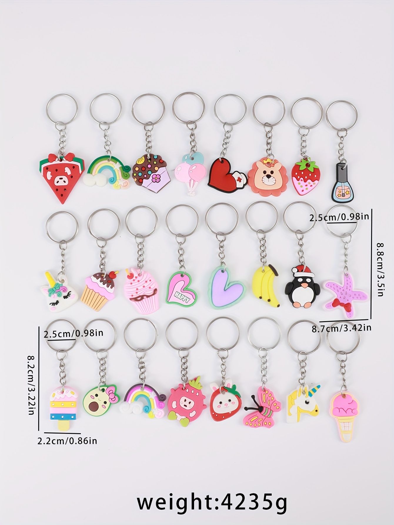 30pcs set cartoon animal ice cream keychain cute soft key chain ring bag backpack charm birthday party decor women daily use gift details 3