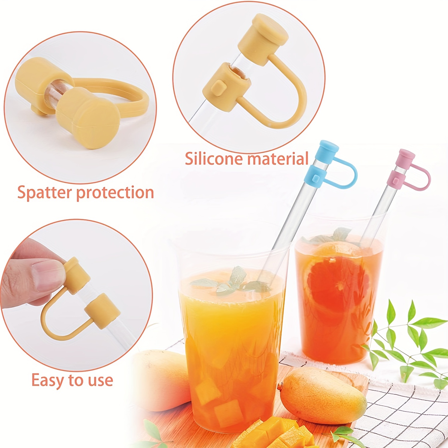 24pcs Reusable Straw Cover Cap Silicone Straw Tip Covers Drinking Straw  Protective Caps