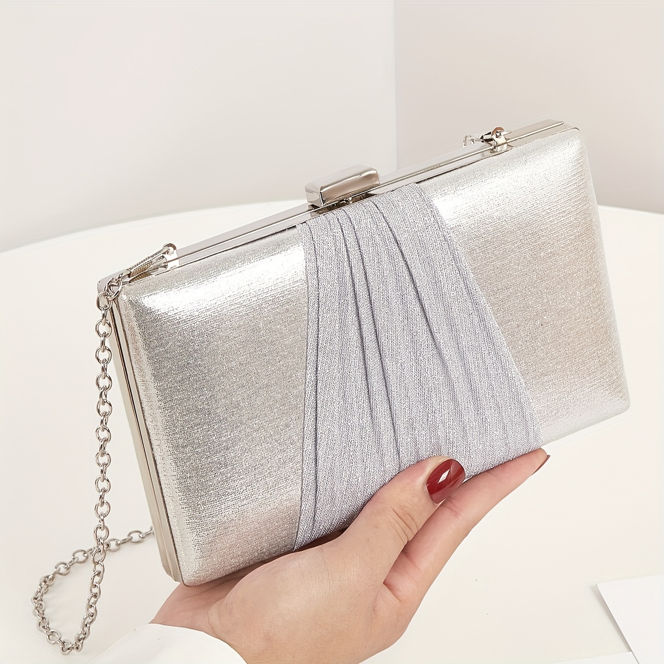 Cool Silver Handbag, Pu Leather Shoulder Bag, Y2k Chain Decor Half-moon  Handbag With Zipper - Temu Germany