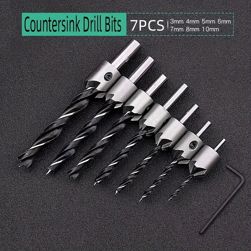 

4/7pcs Hss Countersink Drill Bits, High Carbon Steel, 3-10mm, Includes Hex Key, Perfect For Woodworking & Diy Projects