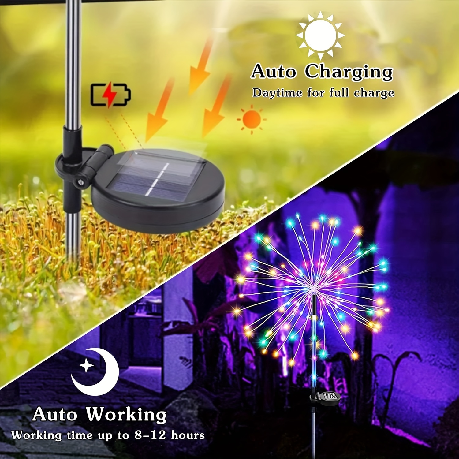 8 Modes Solar Fireworks Lights 60/90/150/200 Led Outdoor Diy - Temu