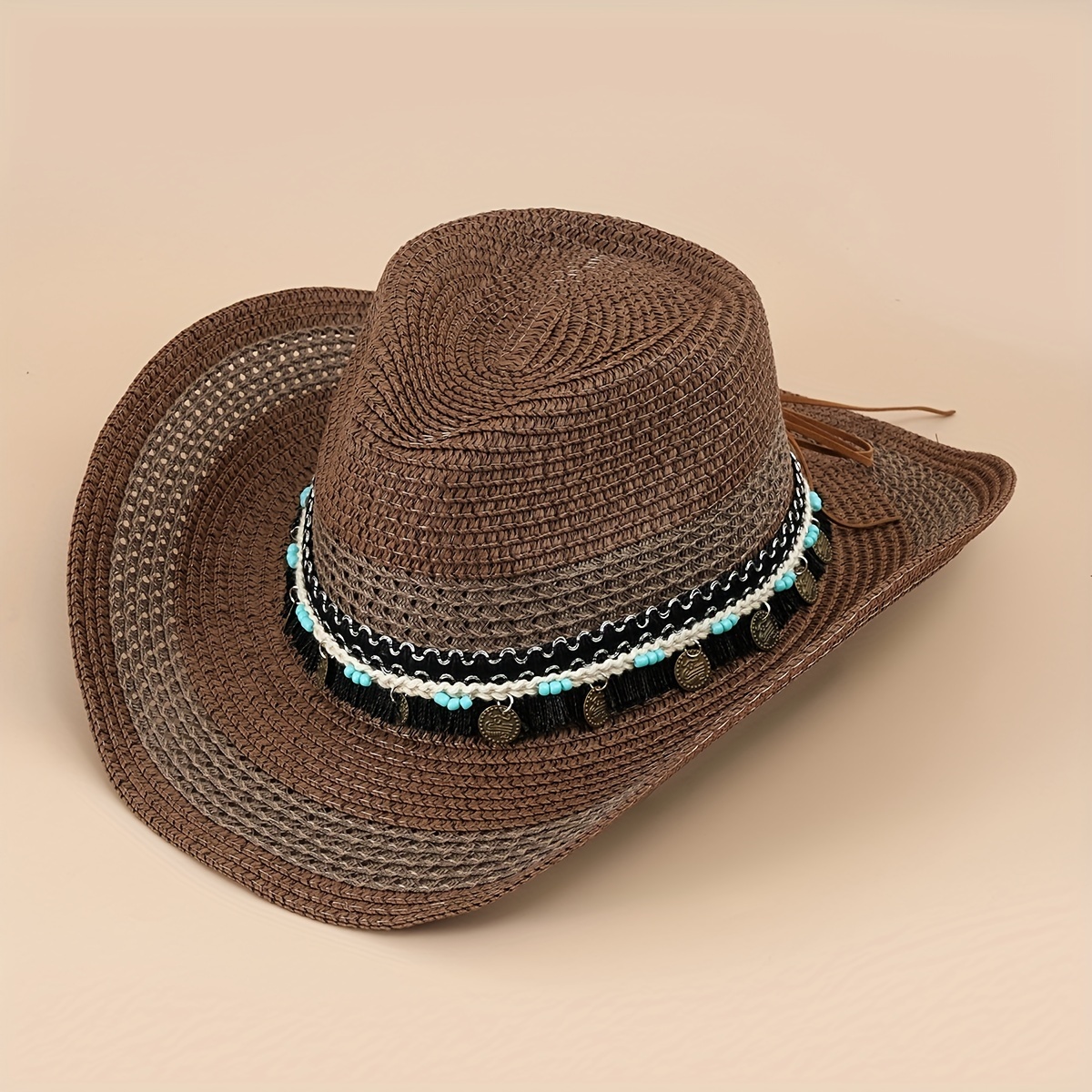 Straw Cowboy Hat Boho Jazz Sun Hat Unisex Western Cowgirl Hat