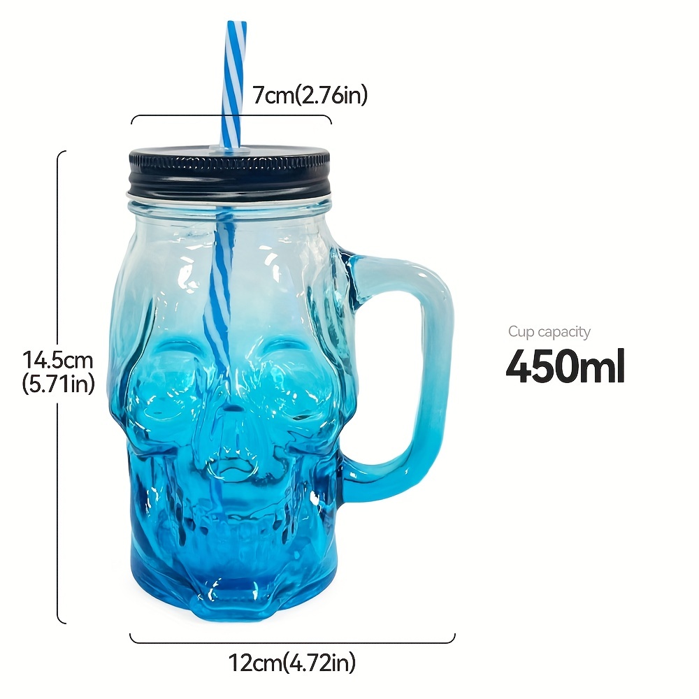 Skull Glass Mason Jar with Lid & Straw