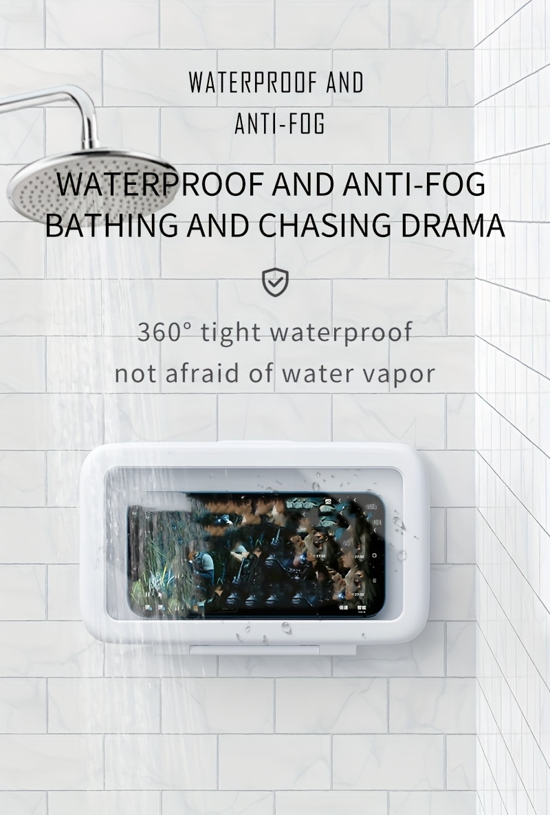  Soporte para teléfono de ducha, resistente al agua, rotación de  360°, soporte de teléfono de ducha antivaho para pantalla táctil, soporte  de pared para baño, accesorios universales de ducha (blanco) 