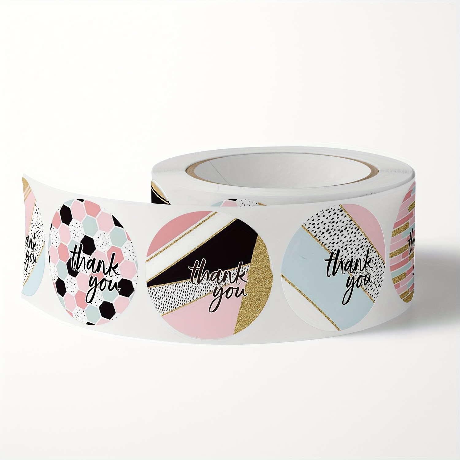 500pcs Thank You Stickers Pink Geometric Pattern Seal Labels
