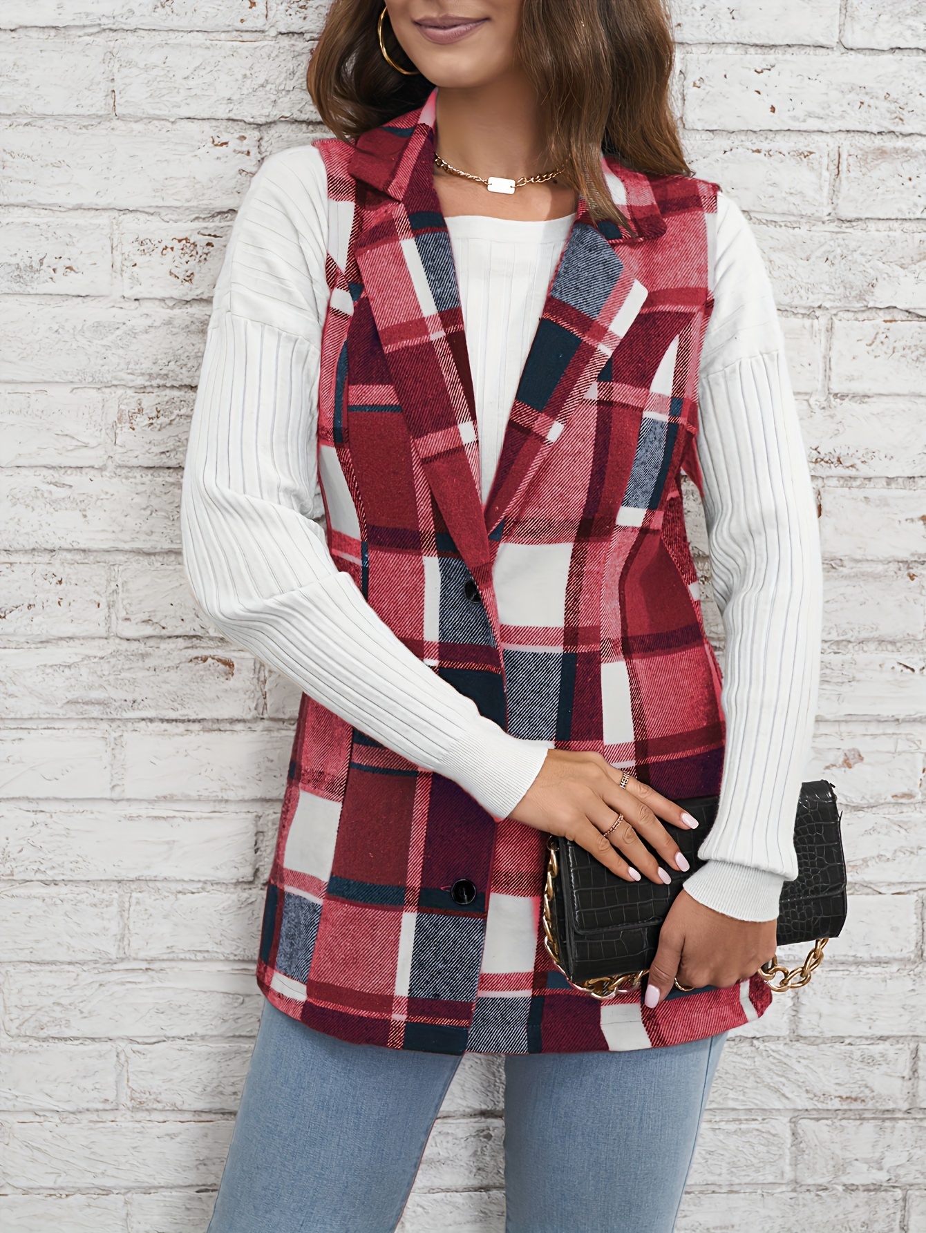 Plaid Print Single Breasted Overcoat Versatile Long Sleeve - Temu Canada