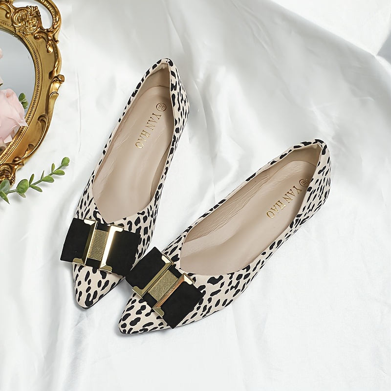 Women's Leopard Print Flat Shoes, Elegant Point Toe Slip On Shoes,  Lightweight & Comfortable Shoes