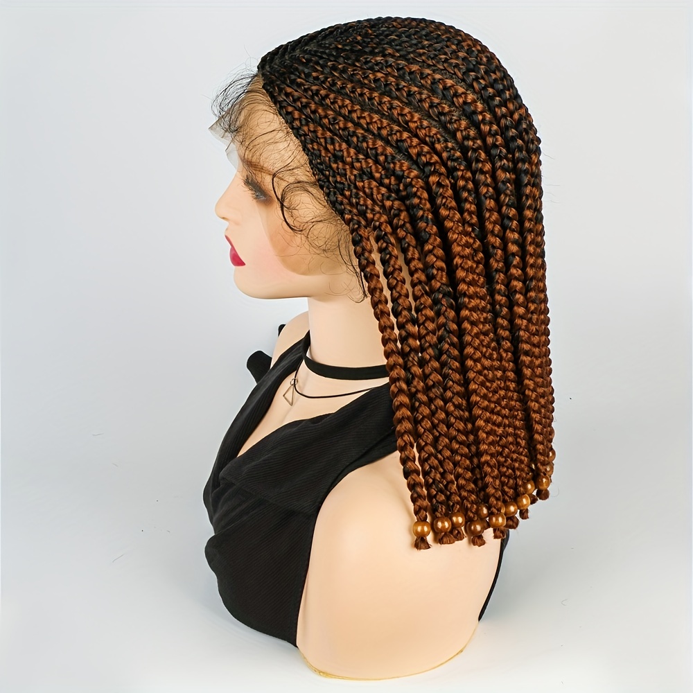 Short Bob Twist Braided Wigs Bead Decor Women Synthetic Lace - Temu Canada
