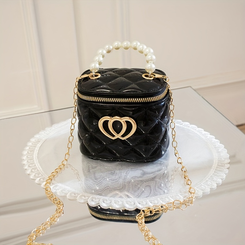 Mini Argyle Pattern Bucket Handbag, Cute Chain Crossbody Bag, Faux Pearl  Handle Coin Purse - Temu