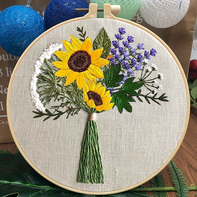 Sunflower Embroidery Kit, Floral Embroidery Patterns, Easy Embroidery Kits  for Beginners, Diy Craft Kit ,gift for Her 