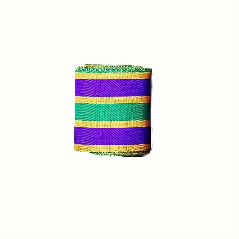 6 Rolls 2.5inch Mardi Gras Wired Edge Ribbon Purple Gold And Green Stripe  Ribbon Glitter Metallic Wrapping Ribbon For Mardi Gras Masquerade Party  Decoration (Artsy Pattern)