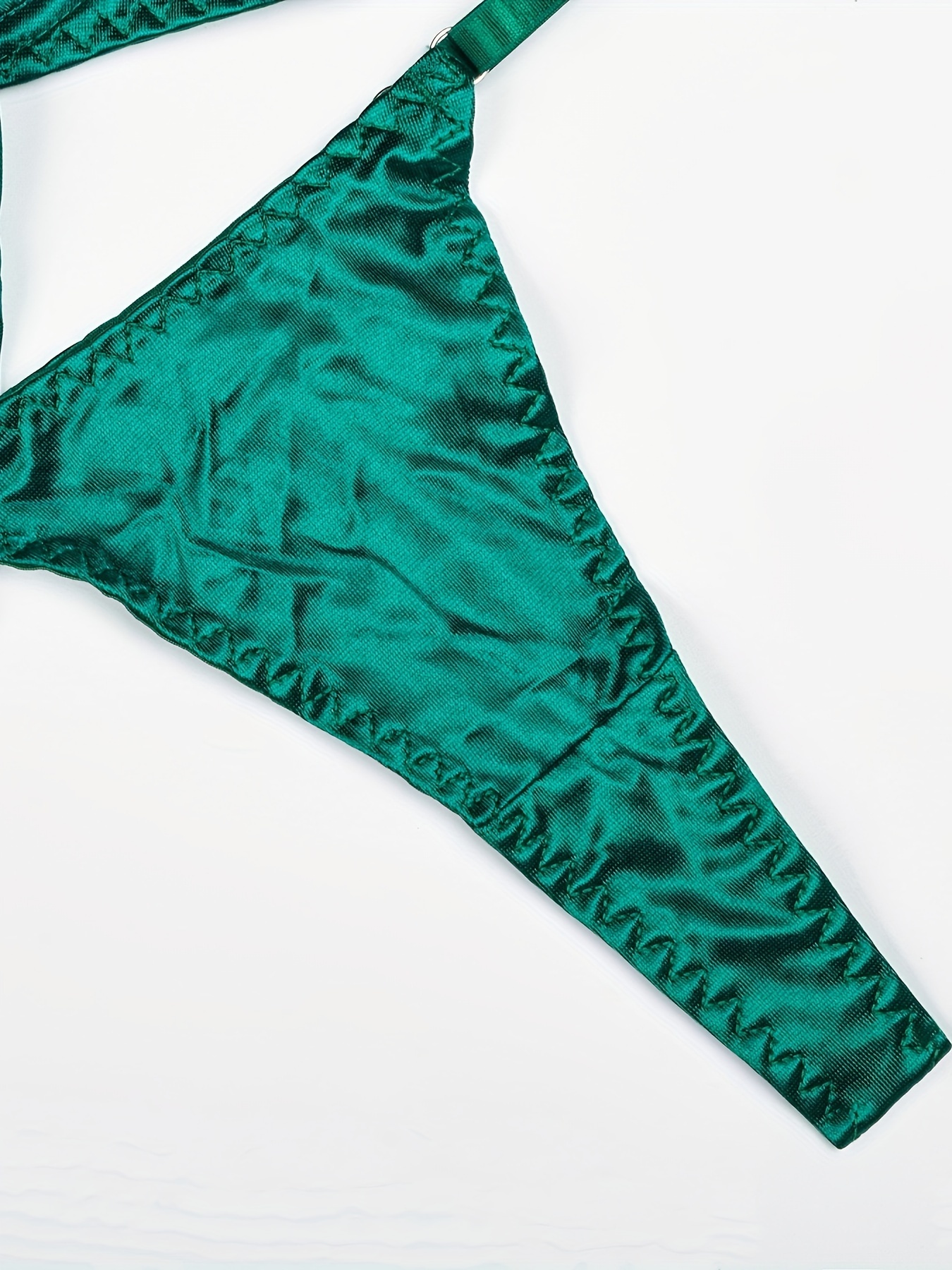 Emerald Green Bow Mesh Asymmetric Lingerie Set