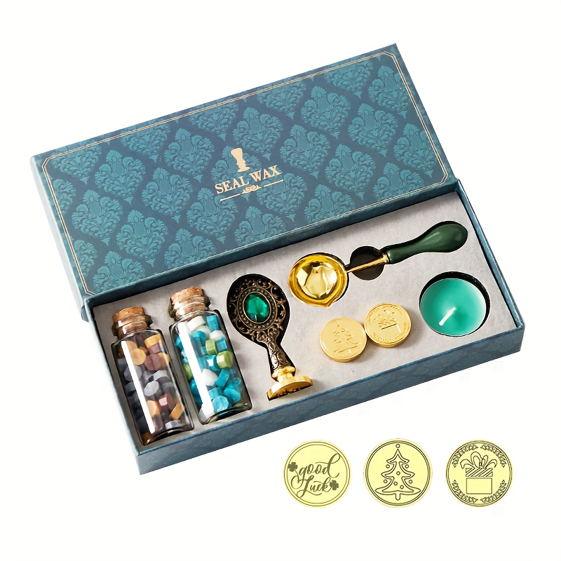 Wax Seal Stamp Kit with Gift Box, 672 Pcs Wax Seal Beads, 4 Pcs Wax Stamps,  2 Pcs Wax Seal Molds, Sealing Wax Warmer, Spoon, Mat, Metallic Pens