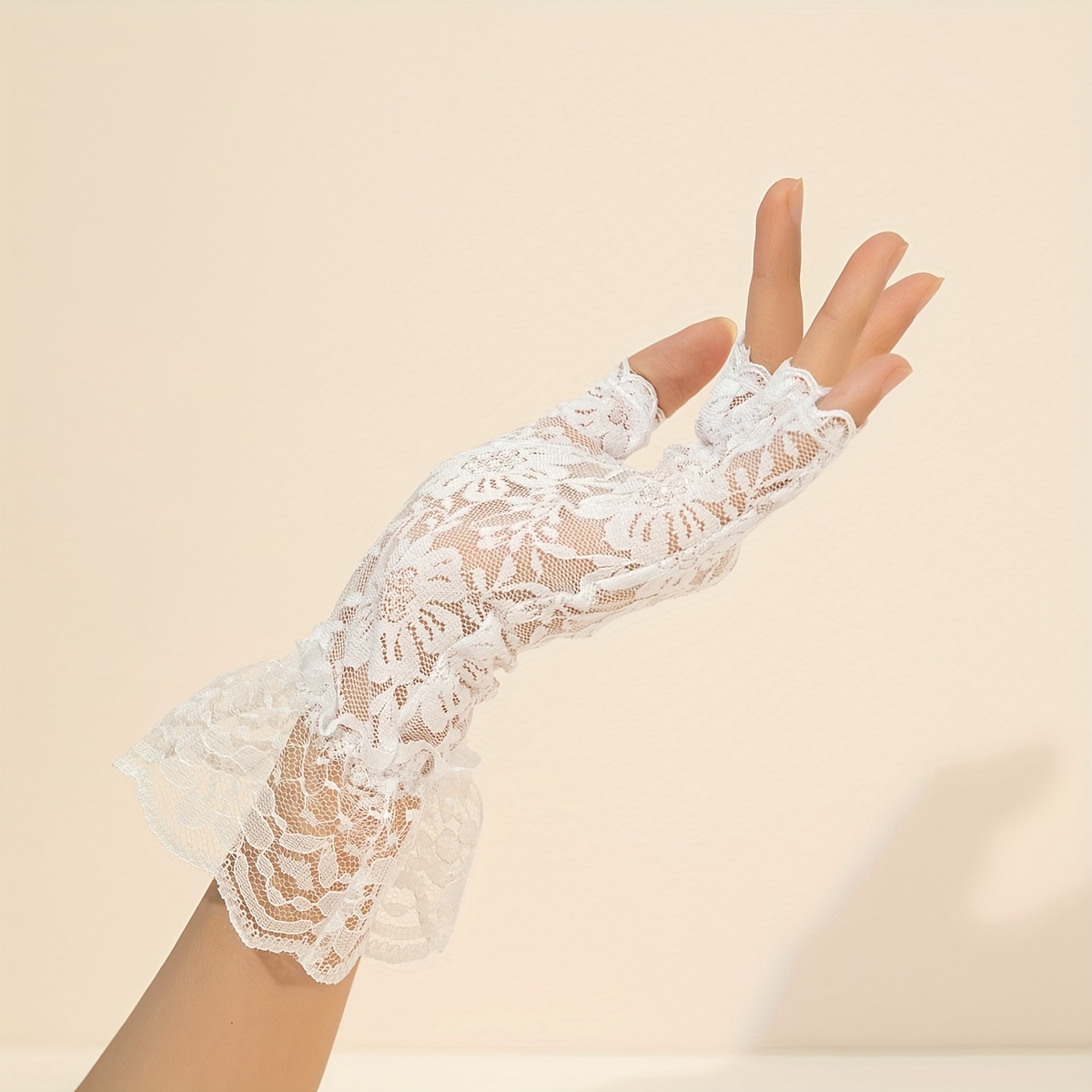 Black Snap Lace Gloves Simple Hollow Half Finger Elastic - Temu