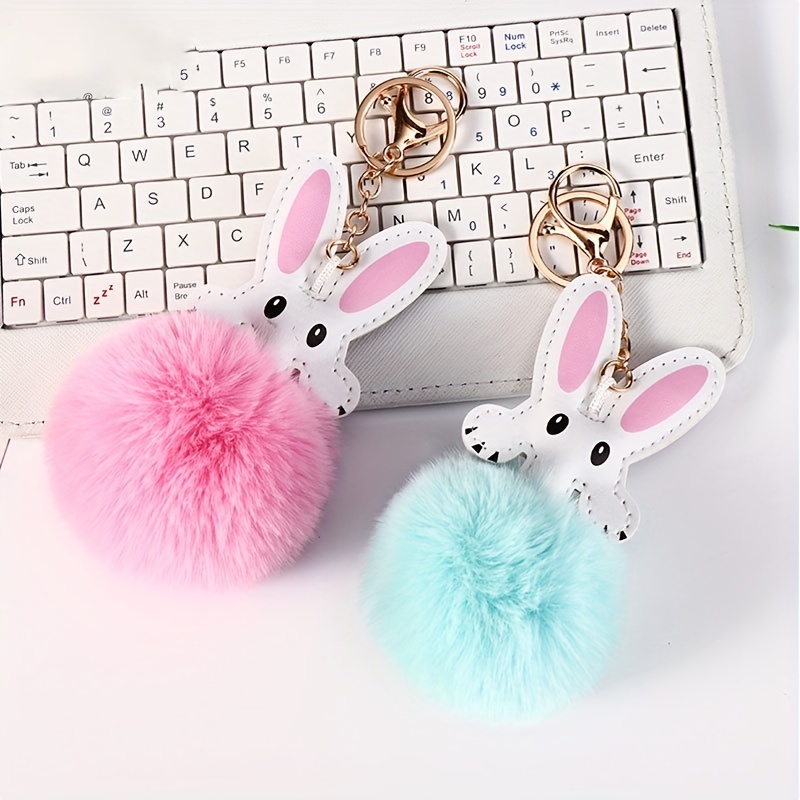 Plush Cute Fluffy Rabbit Pompoms Chain Backpack Women Cartoon