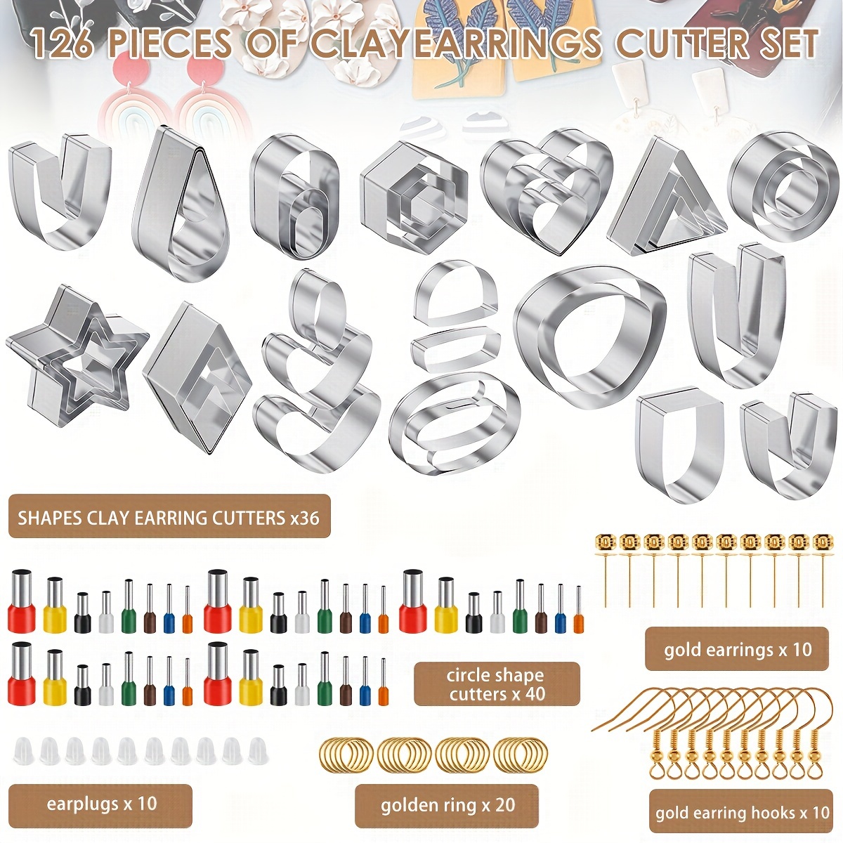 Kit de fabricación de aretes de arcilla polimérica incluye moldes de  cortadores de pendientes de 30 piezas