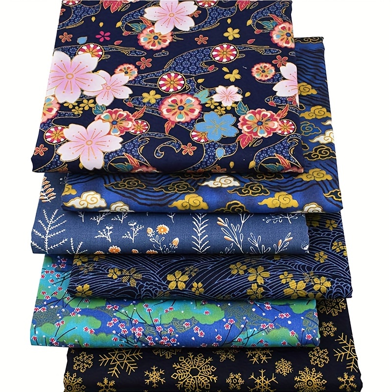 

6pcs Japanese Printed Fabric, 9.8inch X 9.8inch (25cm X 25cm)traditional Sakura Printed Waves Cotton Sewing Fabric For Diy Quilting