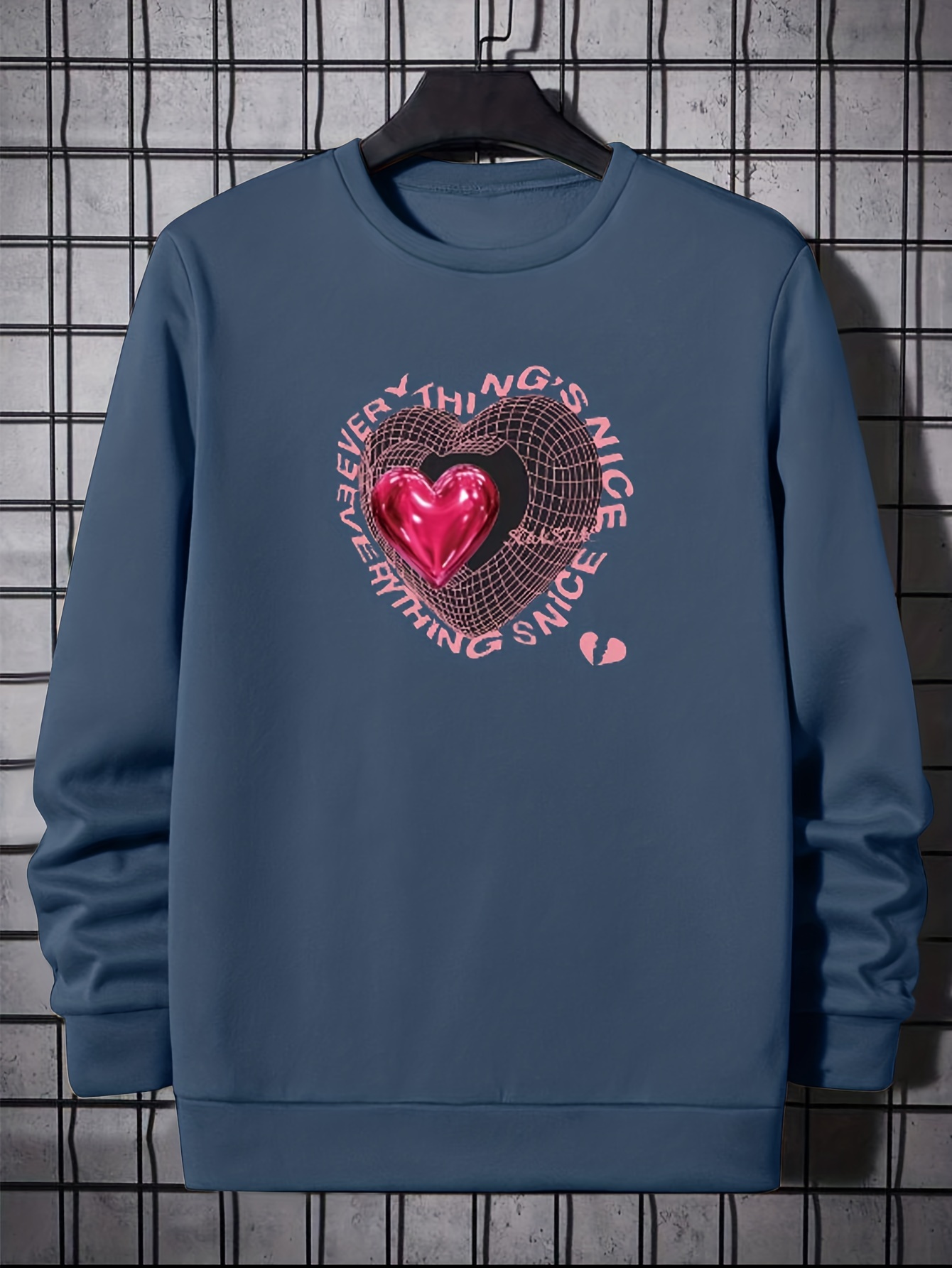 Trendy Heart Letter Print Mens Crew Neck Long Sleeve Sweatshirt