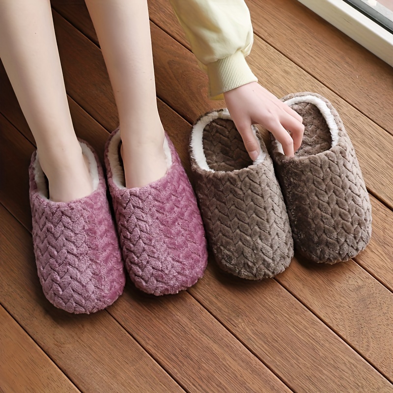 

Solid Color Plush Winter Slippers, Closed Toe Soft Sole Slip On Shoes, Winter Warm Home Floor Slippers
