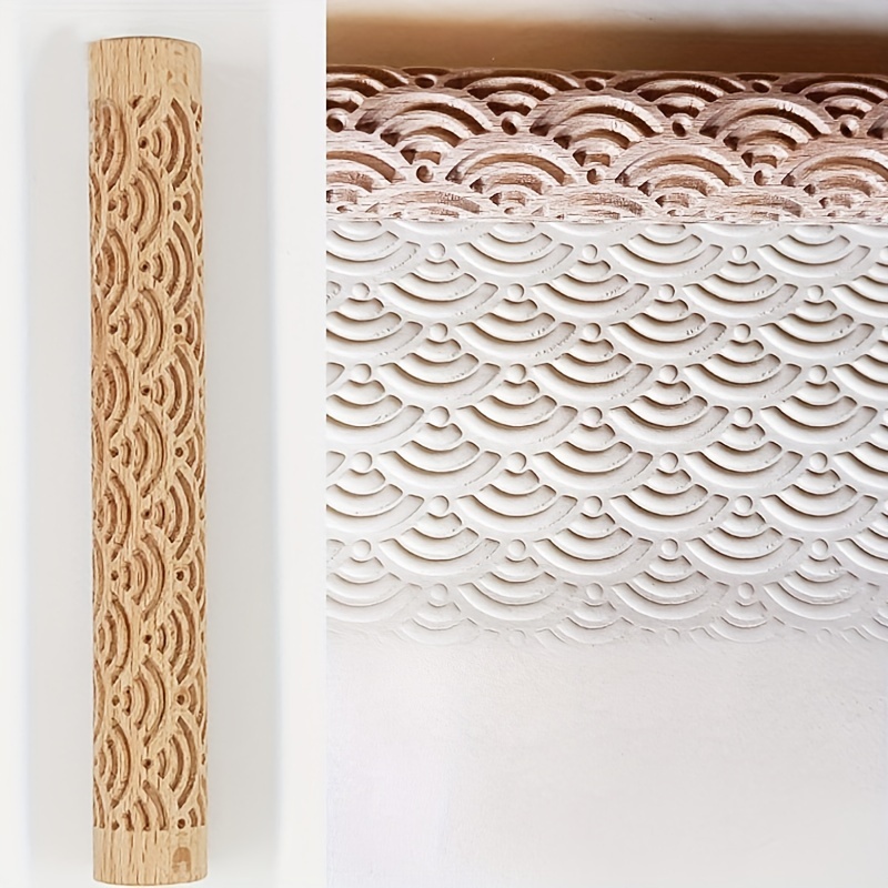 Wooden Texture Rolling Pin Ceramic Pottery Art Embossed Rod Flower