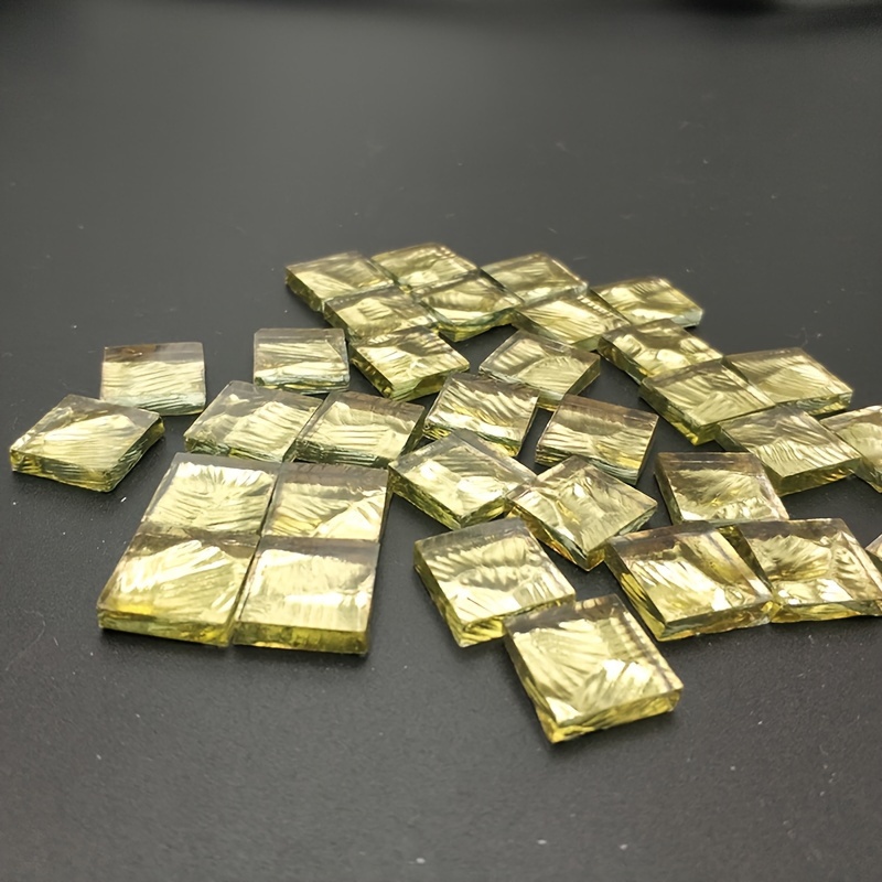 Image of 60pcs Light Golden Glass Mosaic Tile 0.591x0.591inch Shiny Handmade Diy Decorative Painting Handmade Material Square Grains For