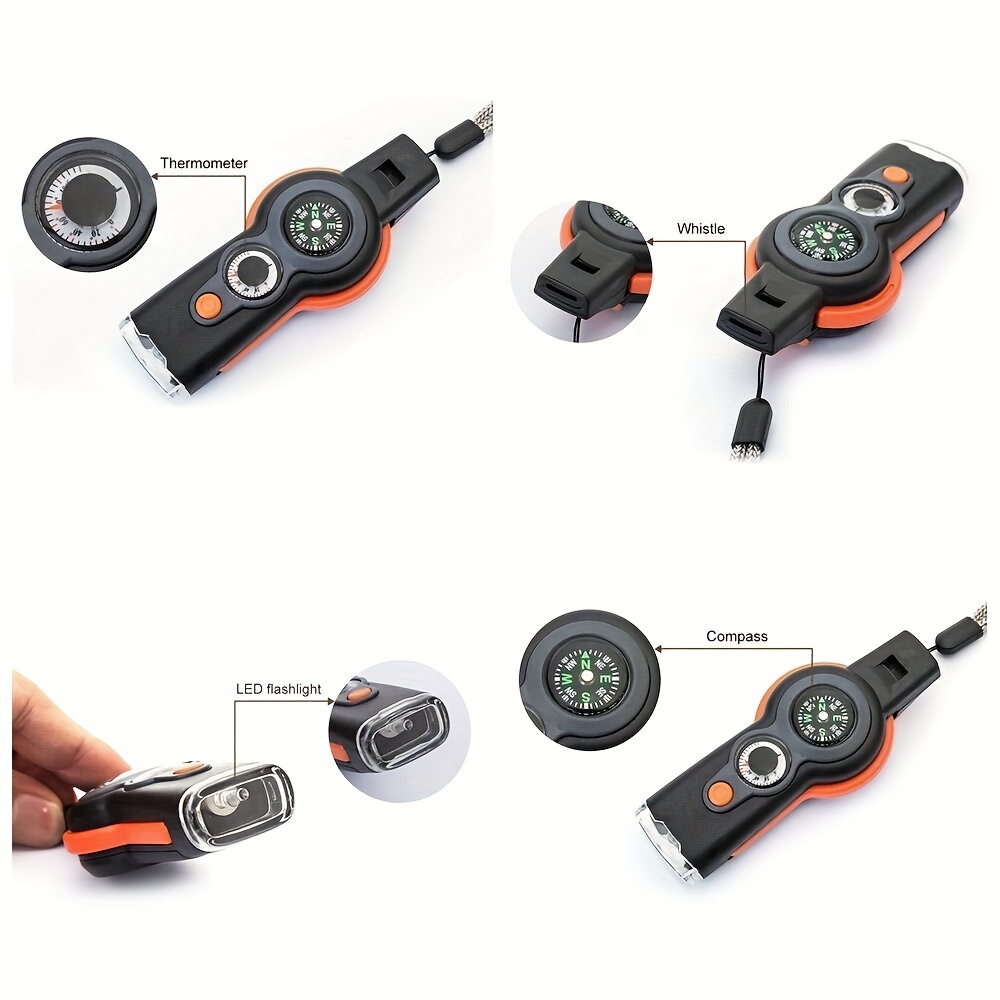 1pc 7 In 1 Multi-functional Outdoor Camping Whistle With Compass