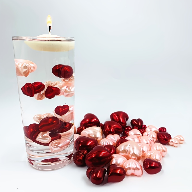 110pcs Valentine's Day Vase Filler, Pearls Heart Acrylic Floating Candle  Centerpieces For Valentine's Day Wedding Home Party Table Decoration