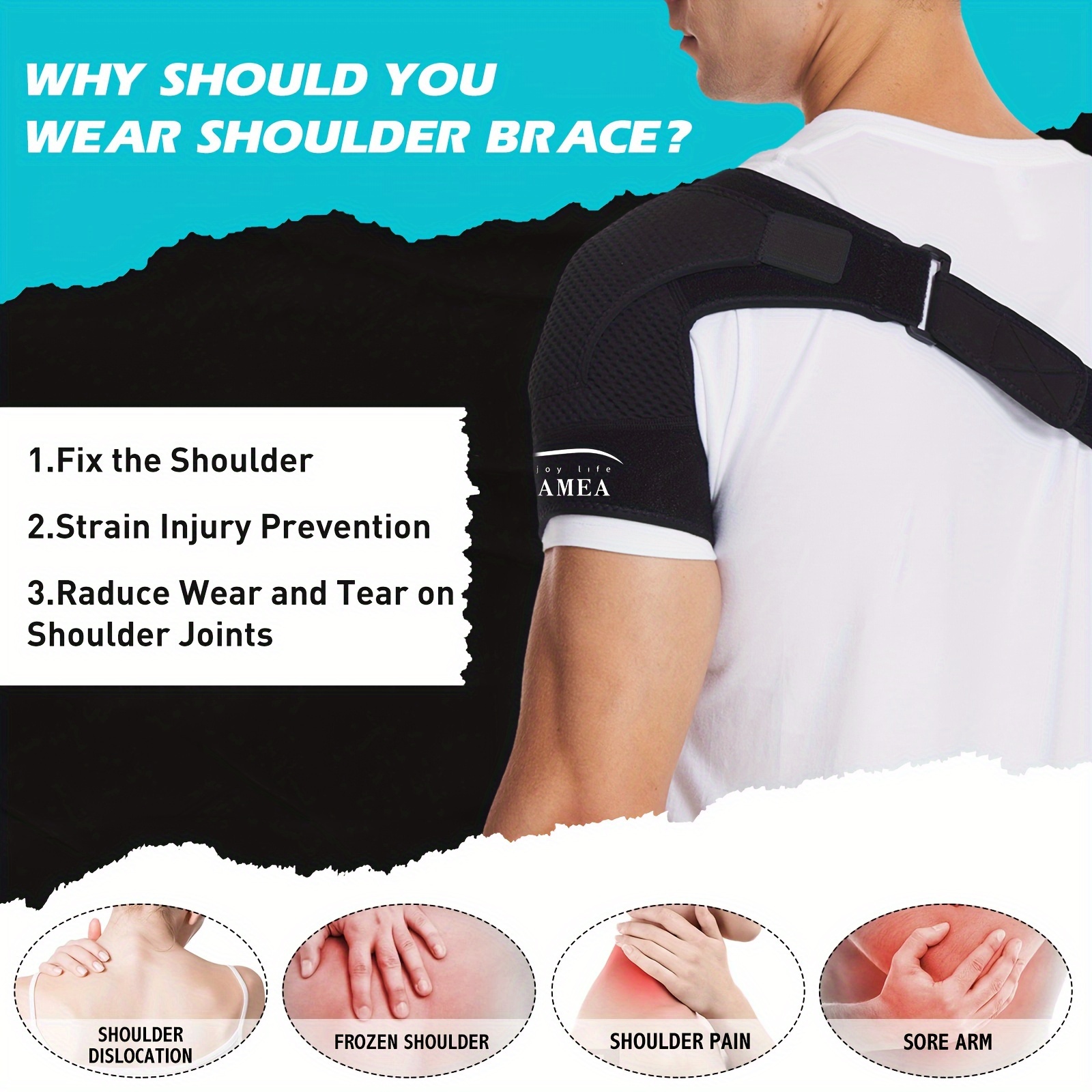 Shoulder Support - Adjustable Shoulder Brace for Women and Men，Shoulder  Strap Support，Frozen Shoulder Relief and Rotator Cuff Support Fits Left and  Right，One Size Regular