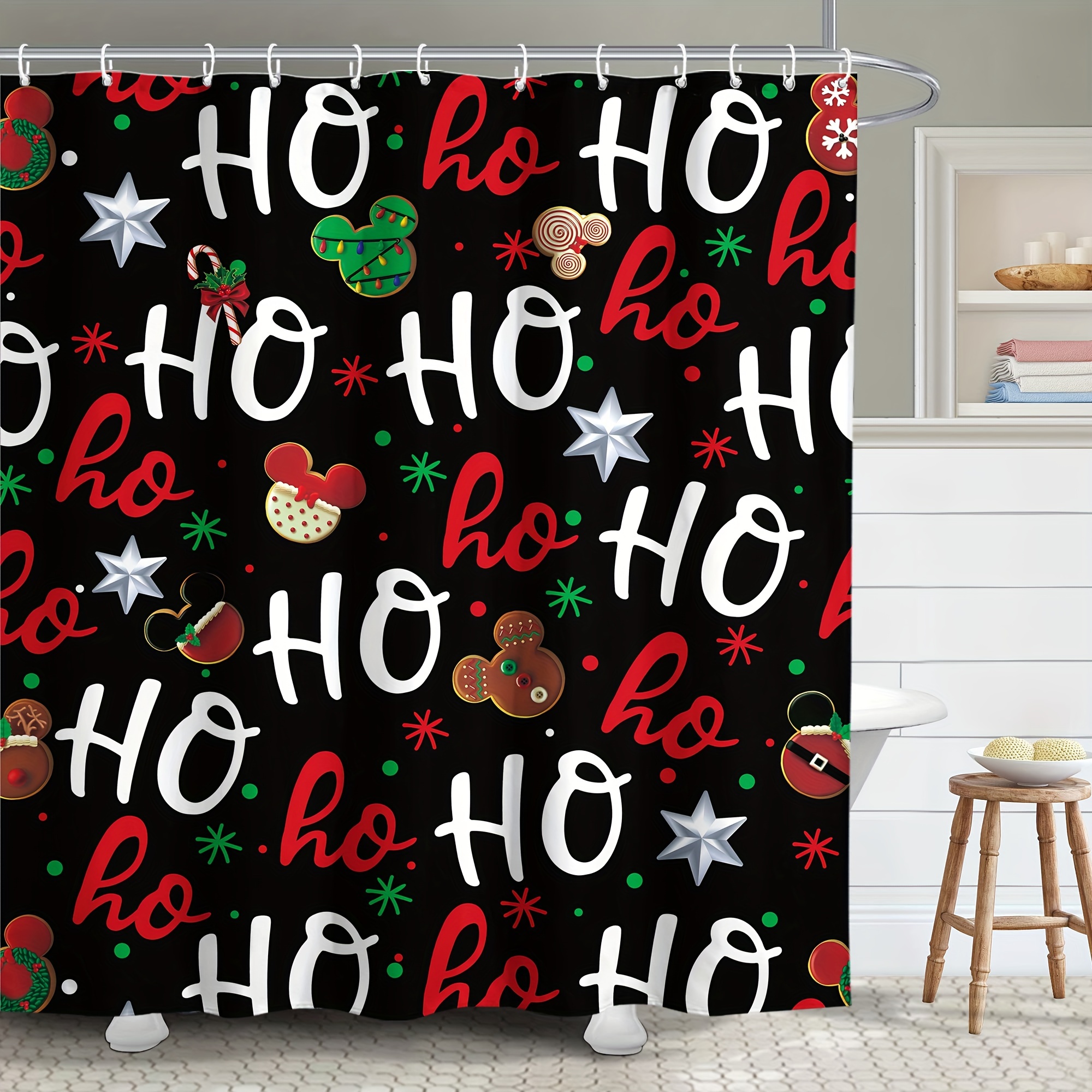  4Pcs Christmas Elk Grinch Shower Curtain Set with Non