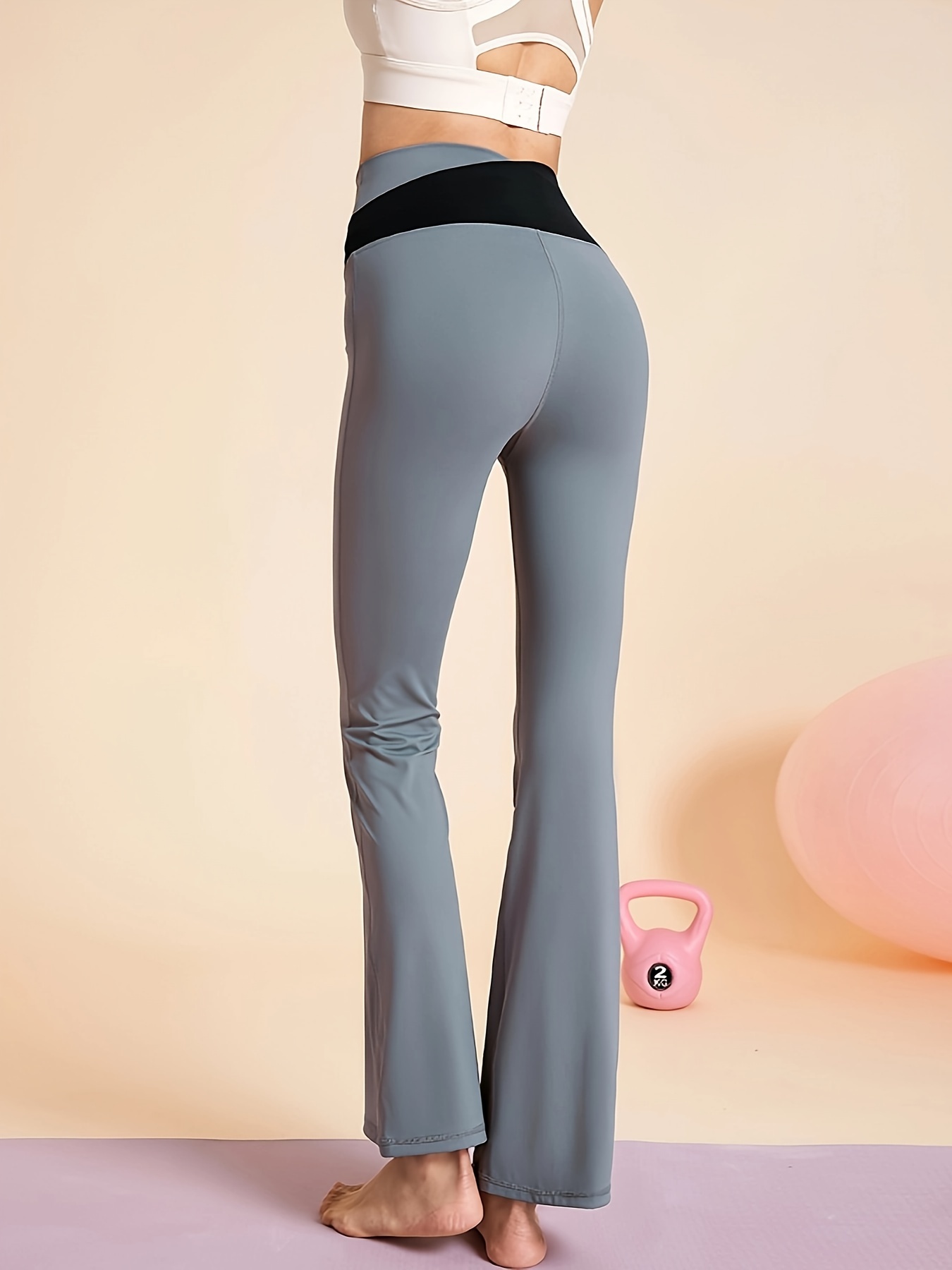 Flared Yoga Pants Bell Bottom Dress Pants Bootleg Yoga Pants Casual Solid  Color High Rise Bootcut Workout Pants