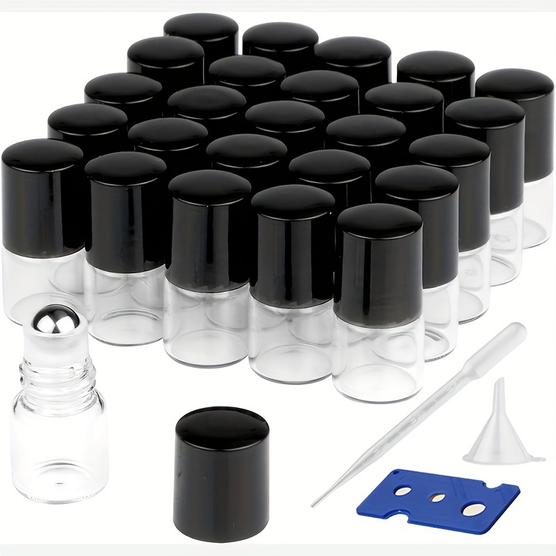 TEMU 100pcs Clear Glass On Bottles Empty Essential Oil Roller Ball Bottles Perfume Lip Blam Cosmetic Sample Vials Roller Glass Bottles Container With Black (2ml)