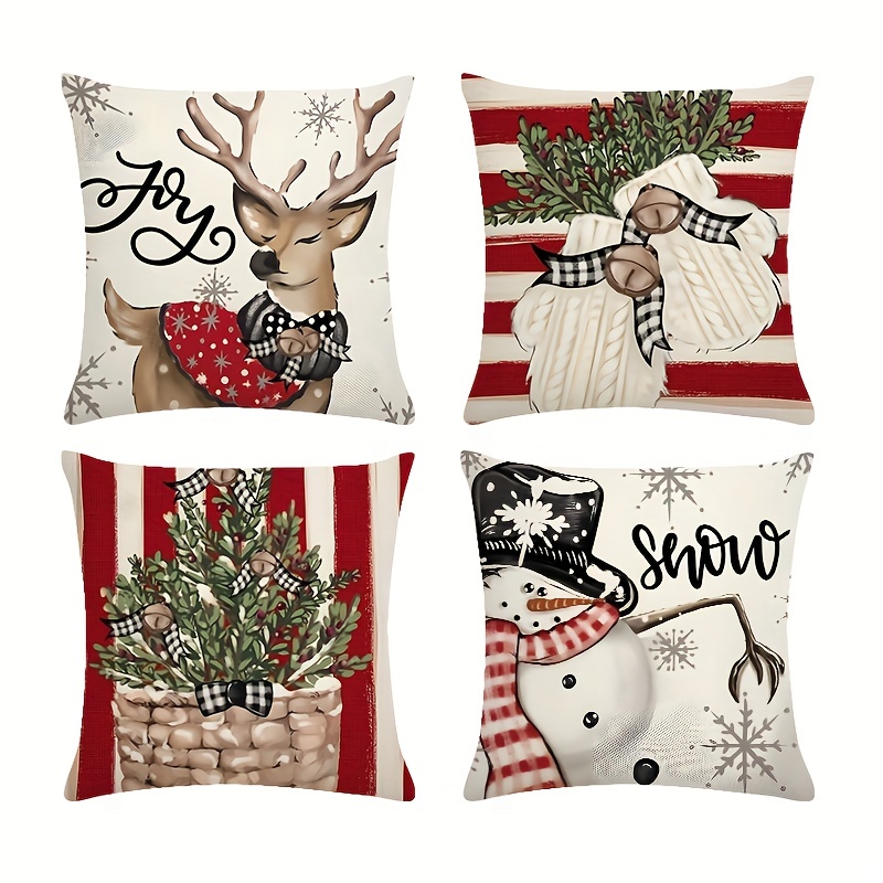 4pcs, Christmas Decorations Pillow Covers 17.7x17.7 Inch Christmas Decor, 100% Polyester, Outdoor/Indoor Winter Pillow Covers Decorative Cushion Cases For Home Sofa Couch Bed Chair