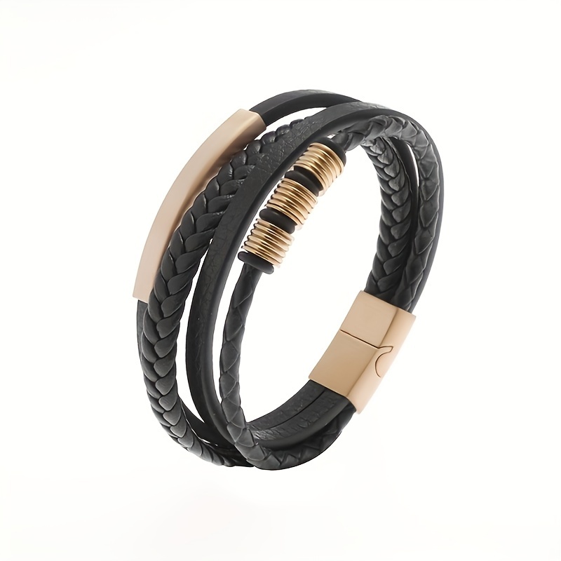 Classic Layer PU Leather Braided Bracelet with Magnetic Buckle