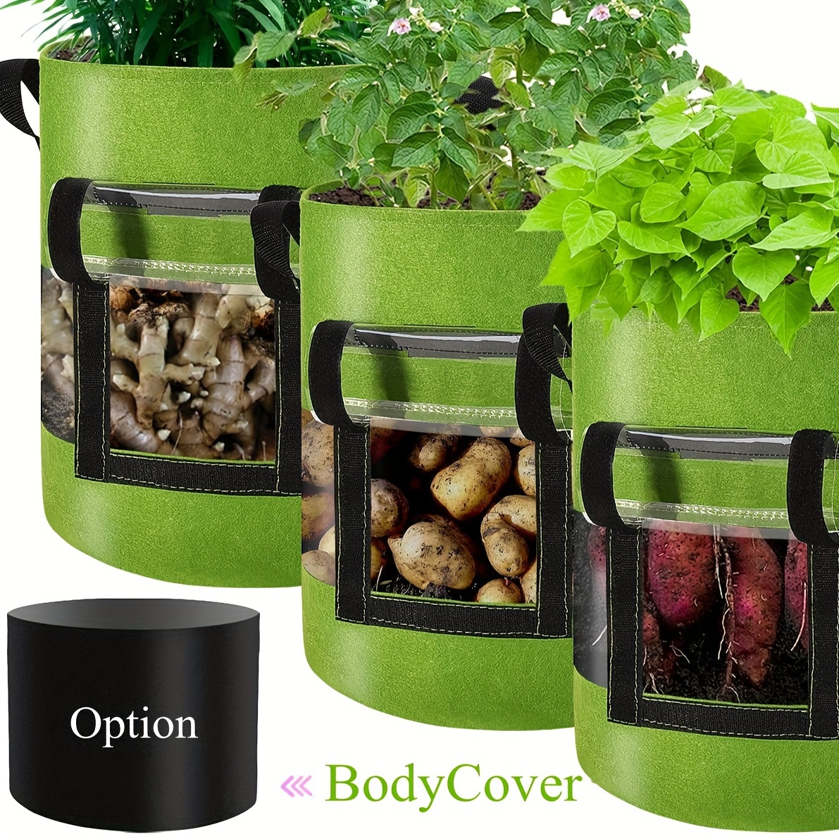 10 Gal. Grey and Black Potato Grow Bags with Flap Lid, with