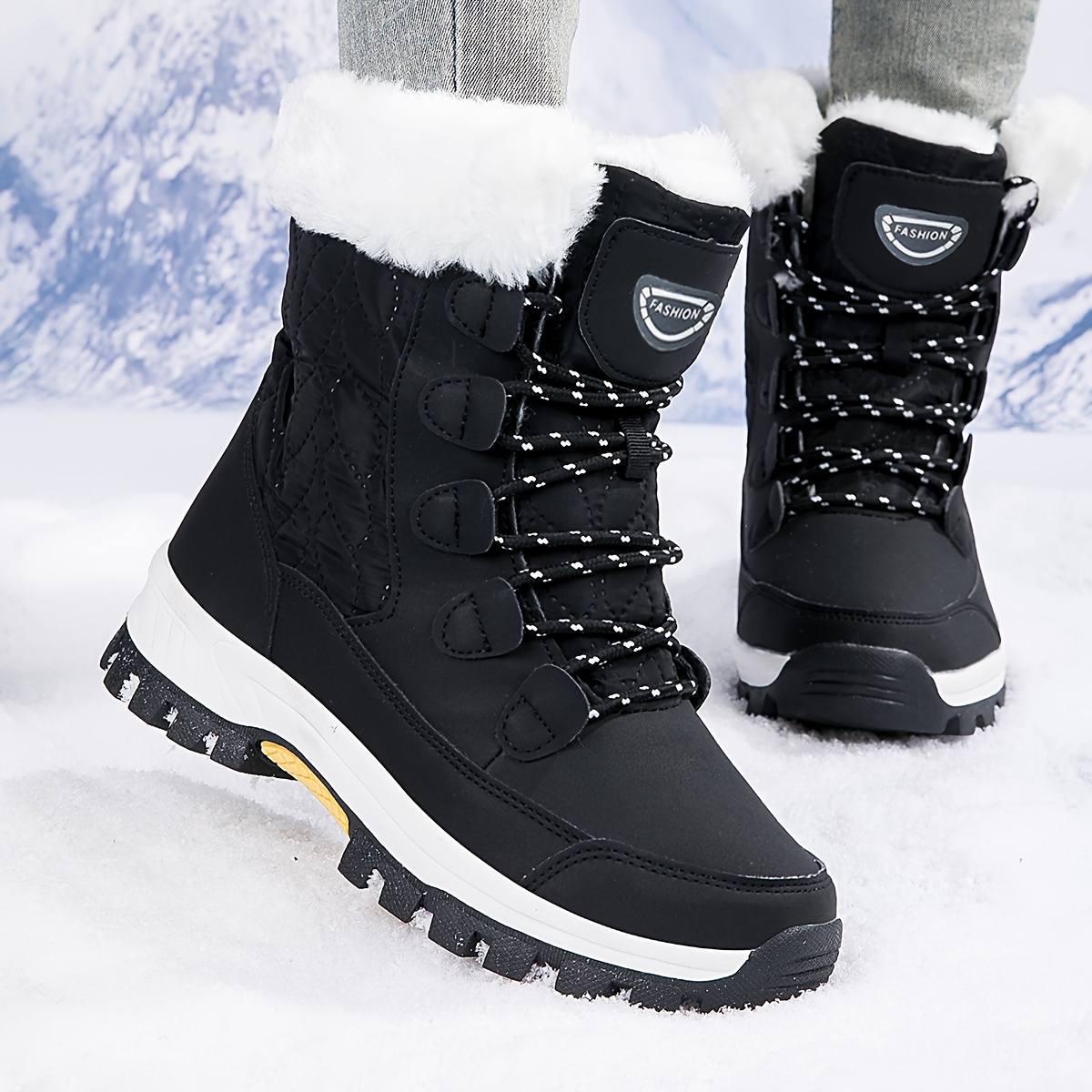 Women's Snow Boots, Winter Warm Mid Calf Shoes With Zipper - Temu