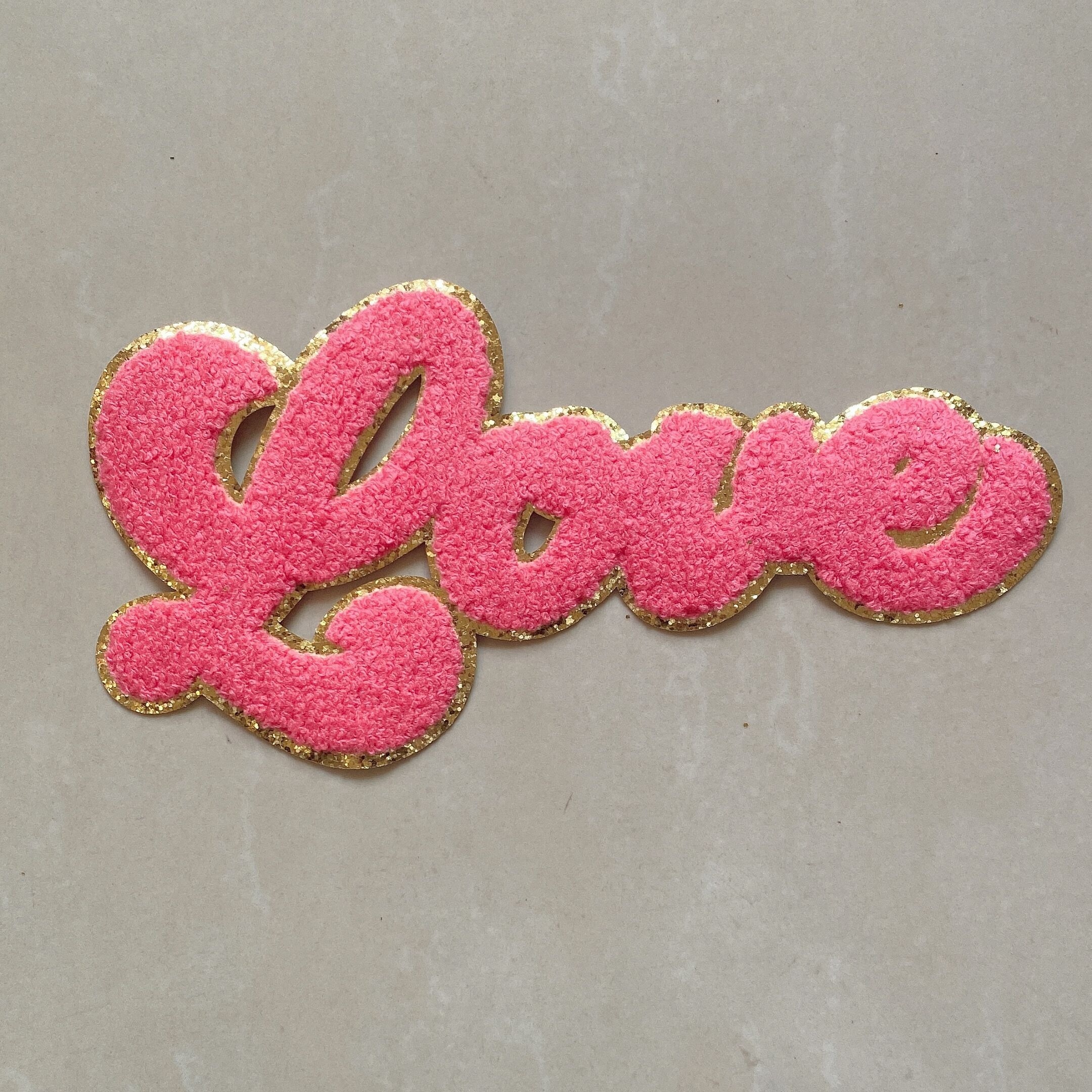 1pc/pack, 13x25cm High-quality Golden- Towel Embroidery Love Patch, Diy Iron-on Jacket Coat T-shirt Decorative Fabric Patch