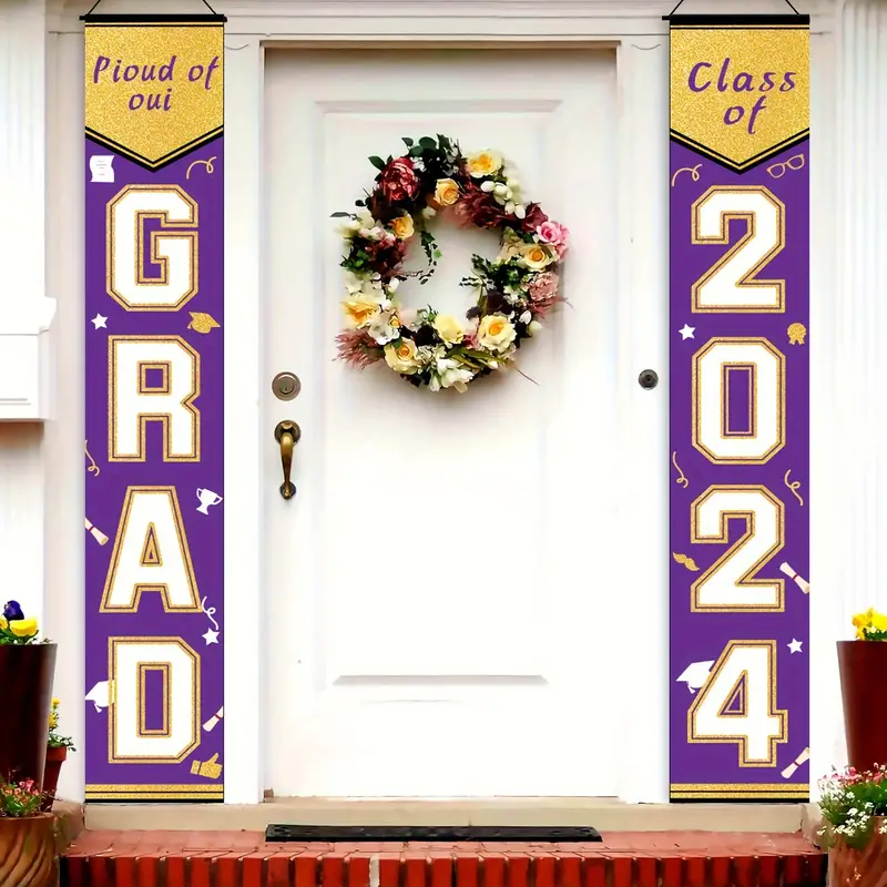 Graduation Decorations Class of 2024 Purple and Gold Graduation Decorations  2024 Graduation Party Decorations 2024 Congrats Grad Banner Backdrop