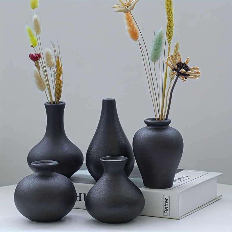 1pc Vaso In Ceramica Nera Piccoli Vasi Fiori Decorazioni - Temu