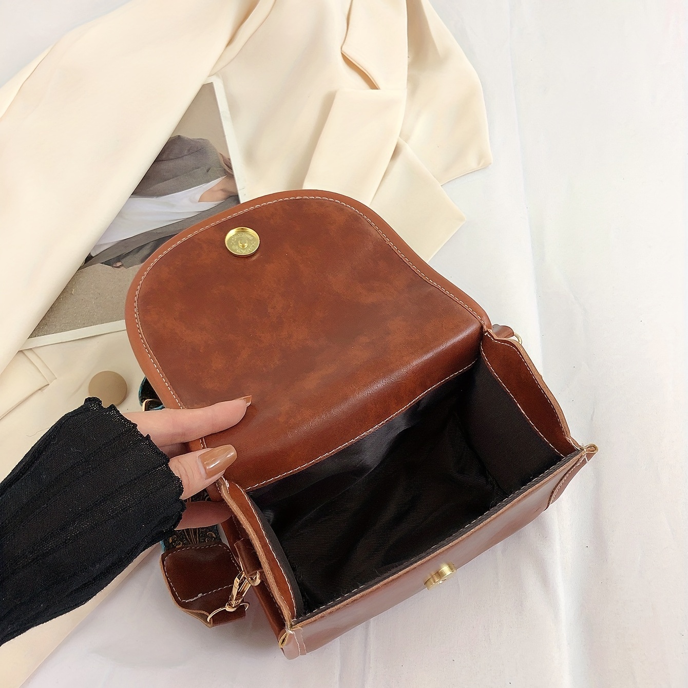 Retro Leather Square Flap Mini Crossbody Bag