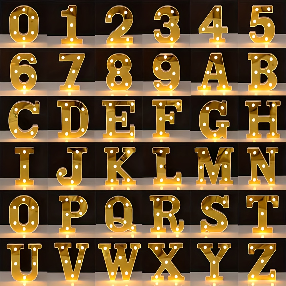 A z Golden Alphabet Letter Led Lights Diy Numbers Glowing - Temu